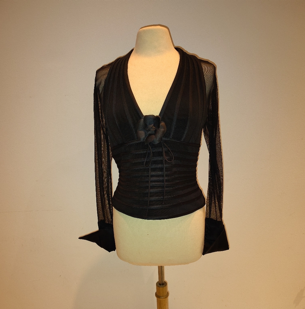 Camelia Black Sheer Long Sleeve Top
